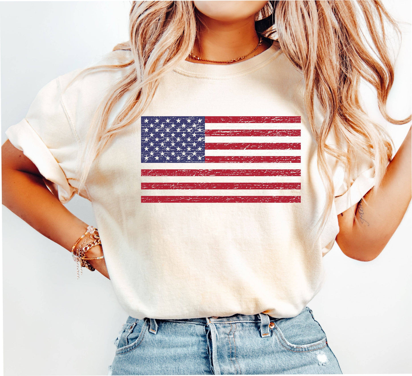 American Flag Shirt, 4th of July Womens Comfort Colors Tee