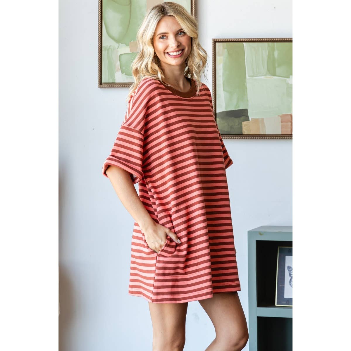 Stripe Knit Pullover Oversized Tee Dress