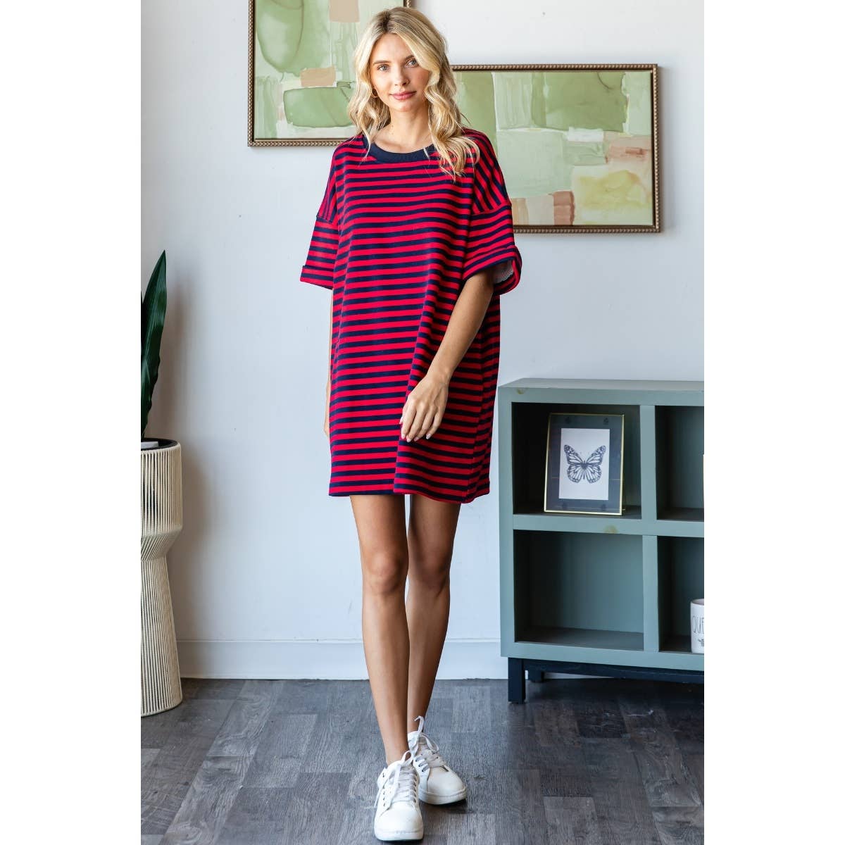 Stripe Knit Pullover Oversized Tee Dress