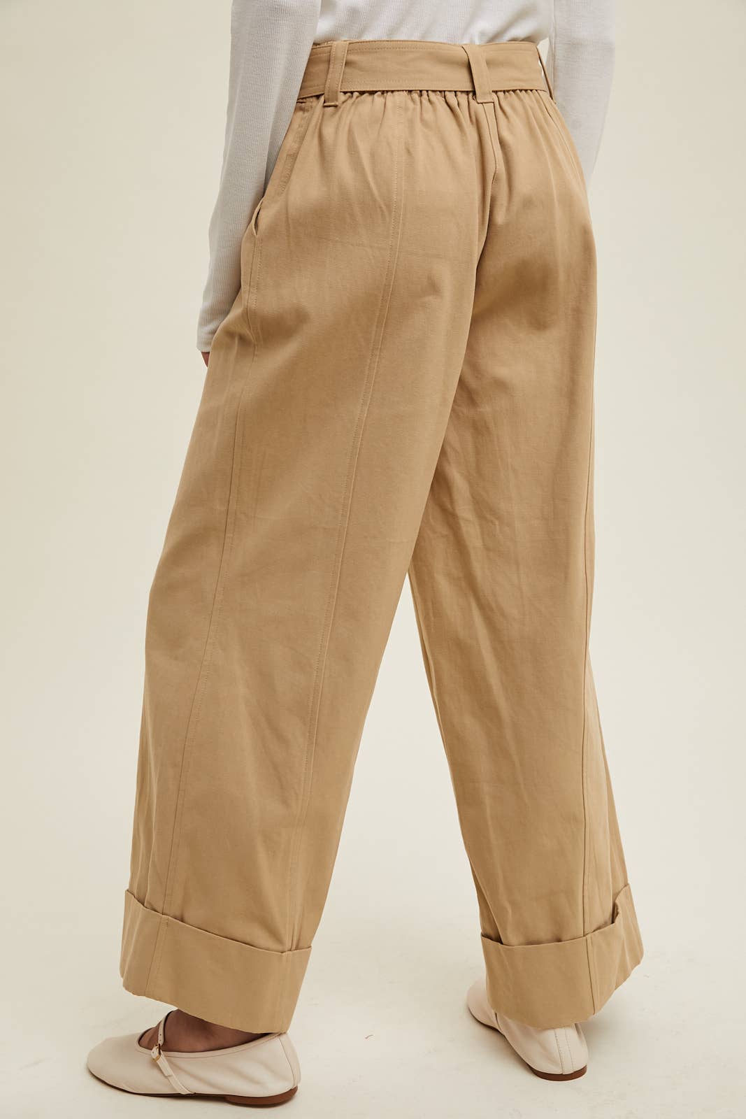 CUFFED WIDE LEG BELTED PANTS / WL24-9549