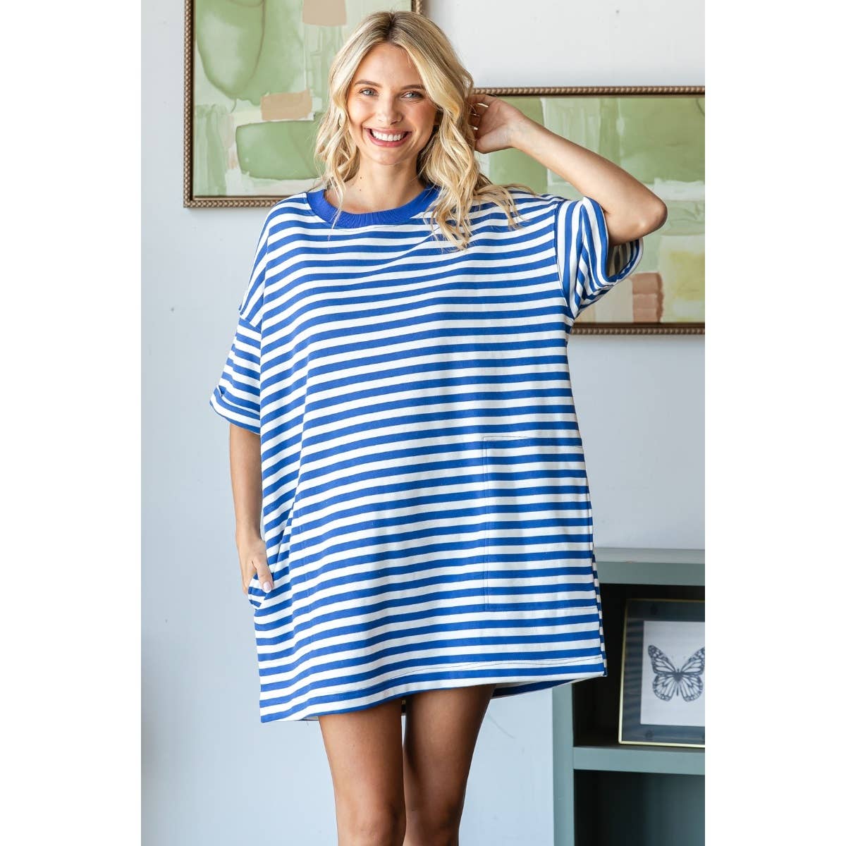 Stripe Knit Pullover Oversized Tee Dress