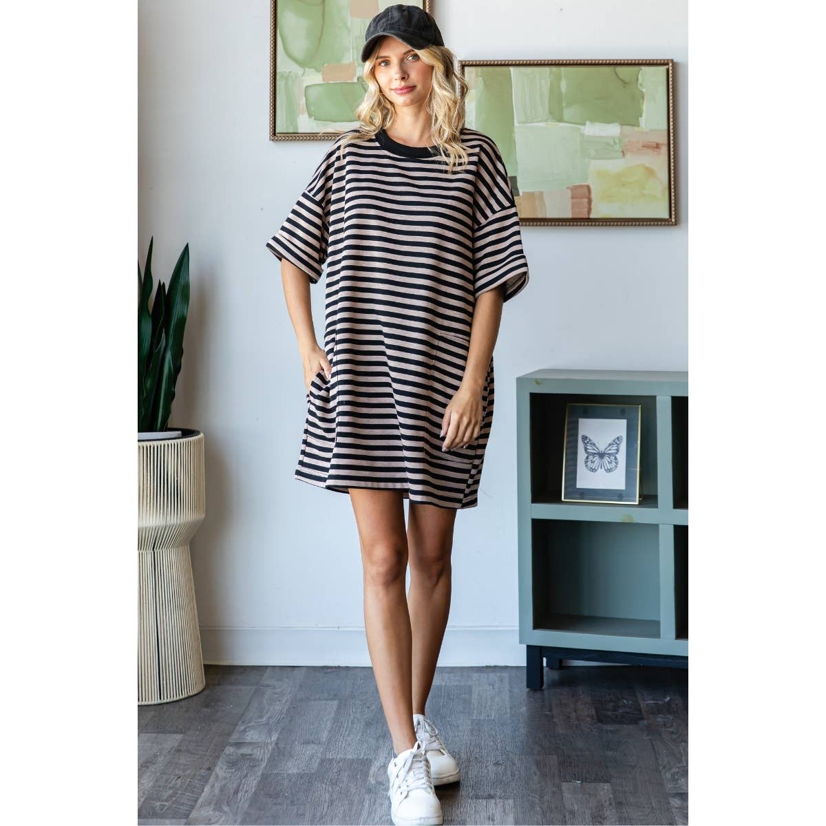 Stripe Knit Pullover Oversized Tee Dress
