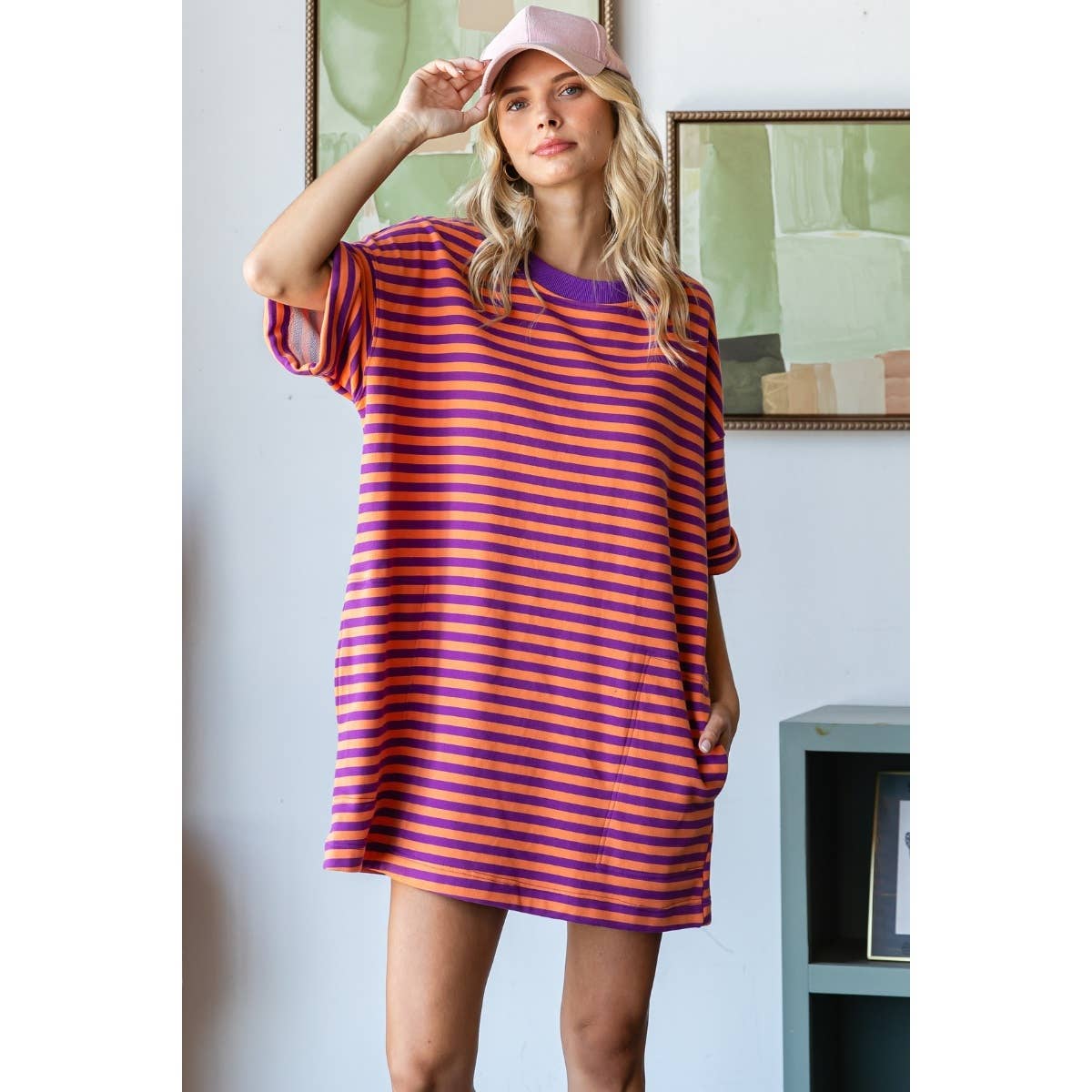 Stripe Knit Pullover Oversized Tee Dress