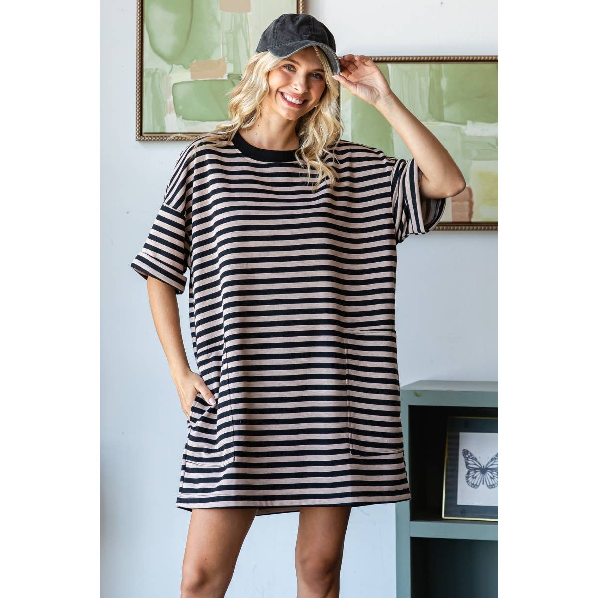 Stripe Knit Pullover Oversized Tee Dress