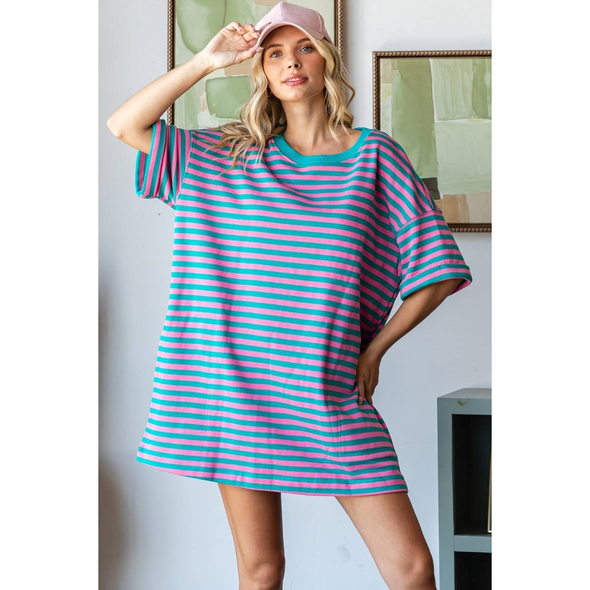 Stripe Knit Pullover Oversized Tee Dress
