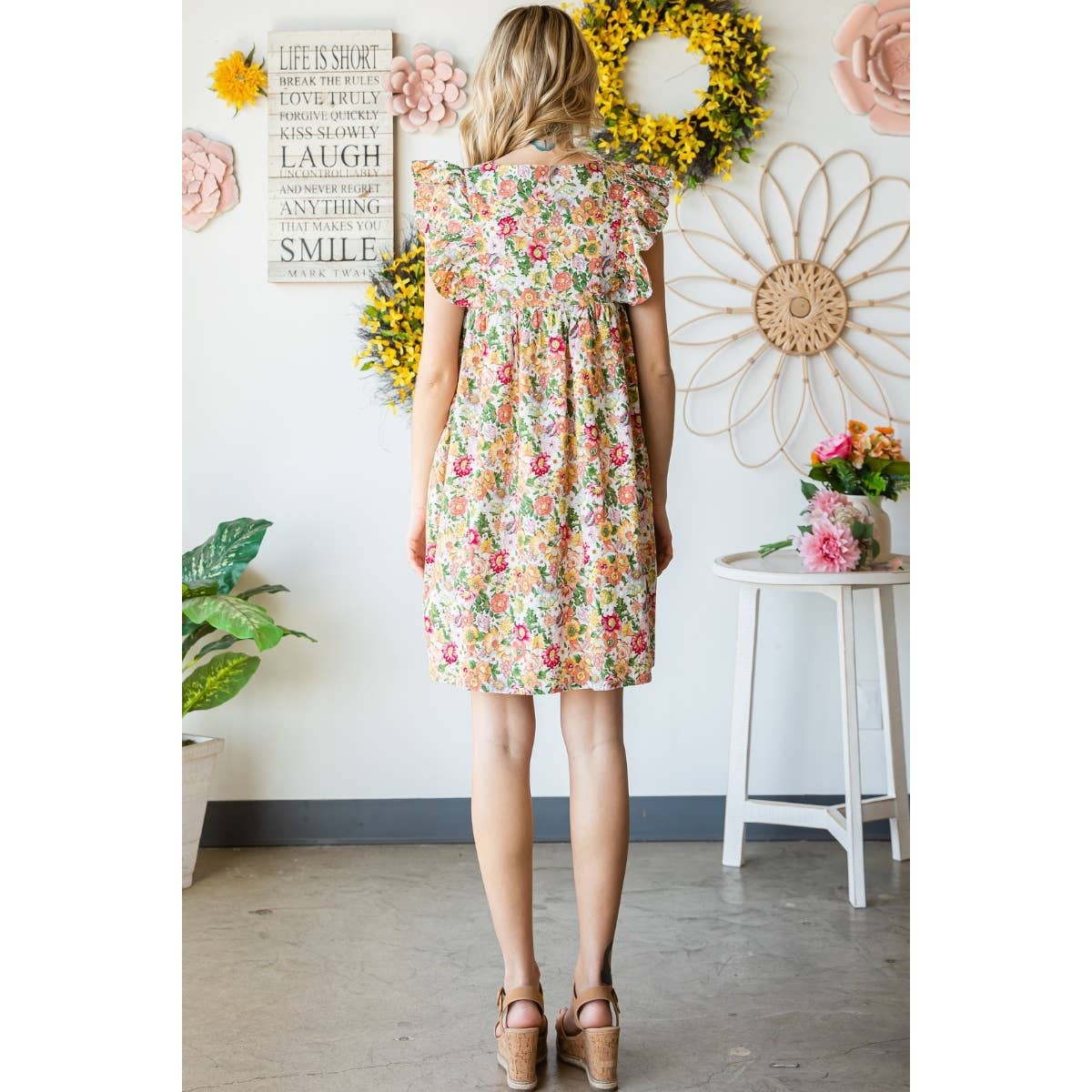 Garden Flower Print Ruffle Sleeve Mini Dress