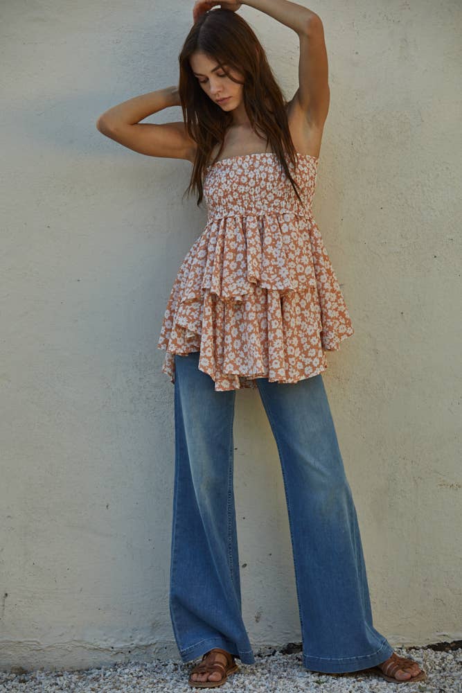 L5464 | Crepe Chiffon Smocking Waist Ruffle Layer Skirt