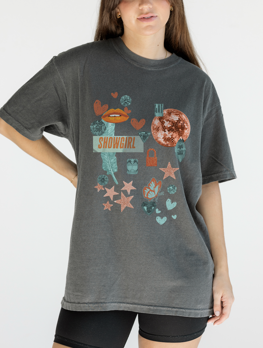 Showgirl Collage Tee in Pepper