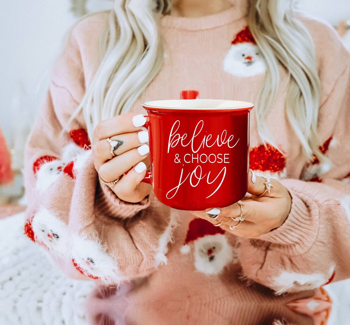 Christmas Coffee Mugs Ceramic, Red + Green Holiday Drinkware