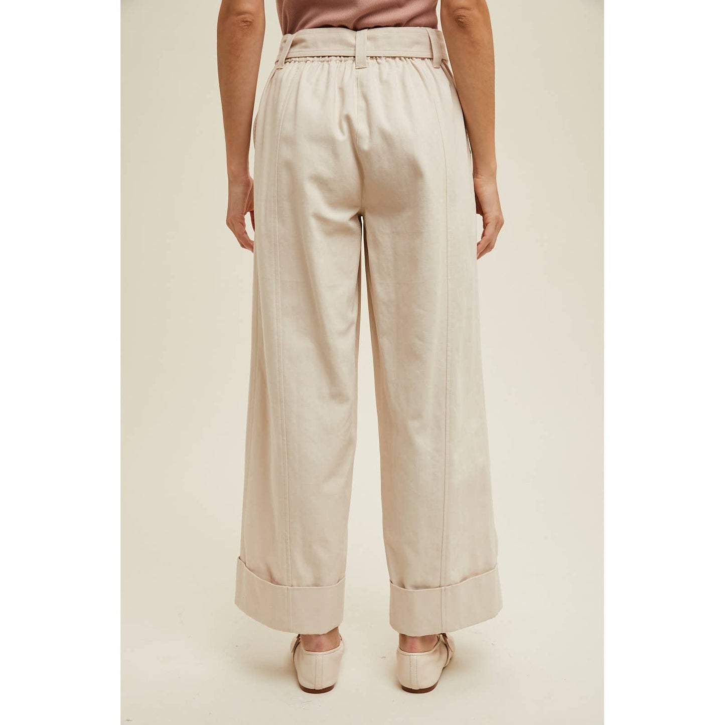 CUFFED WIDE LEG BELTED PANTS / WL24-9549
