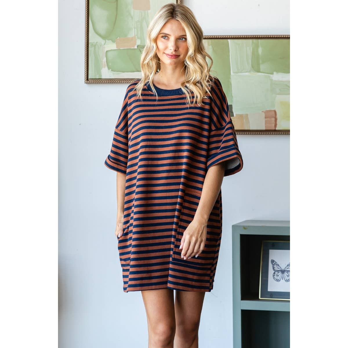 Stripe Knit Pullover Oversized Tee Dress