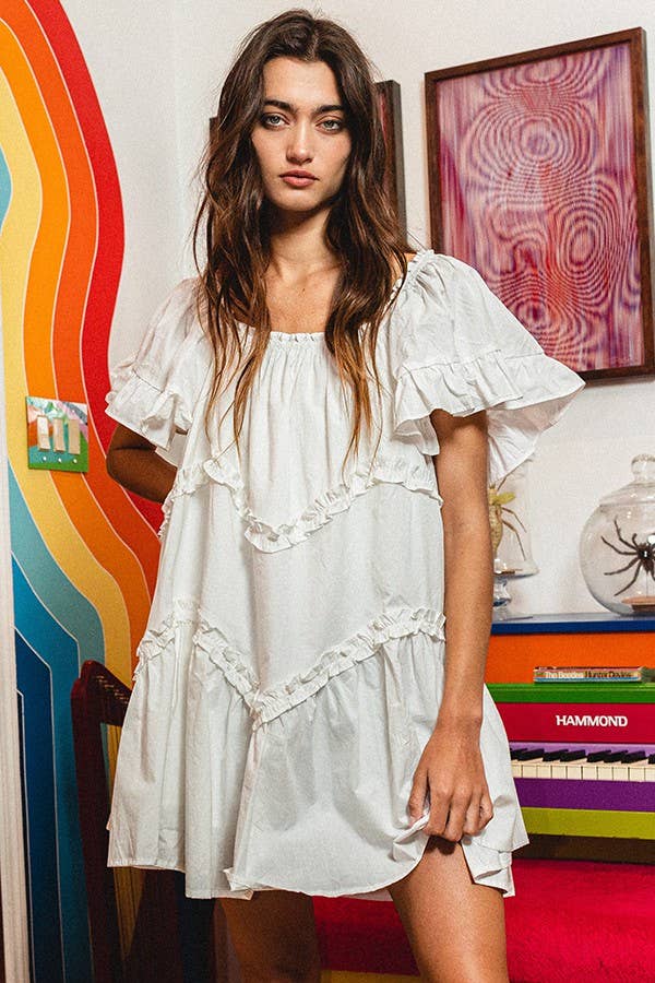 ID4089 Frill Trim Tiered Babydoll Swing Dress