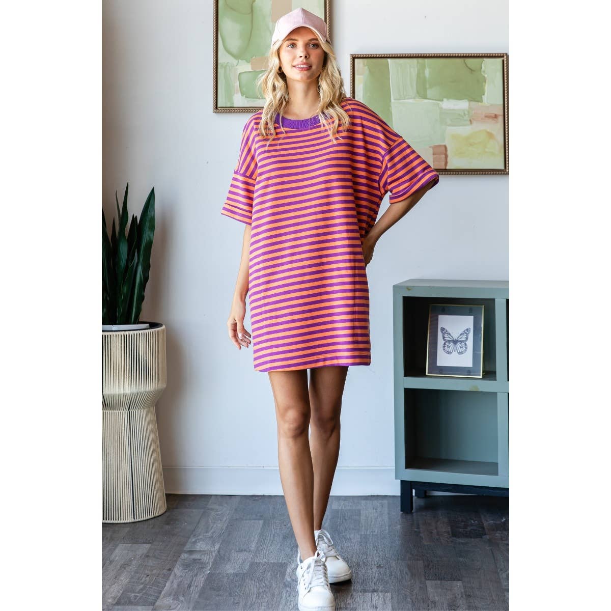 Stripe Knit Pullover Oversized Tee Dress