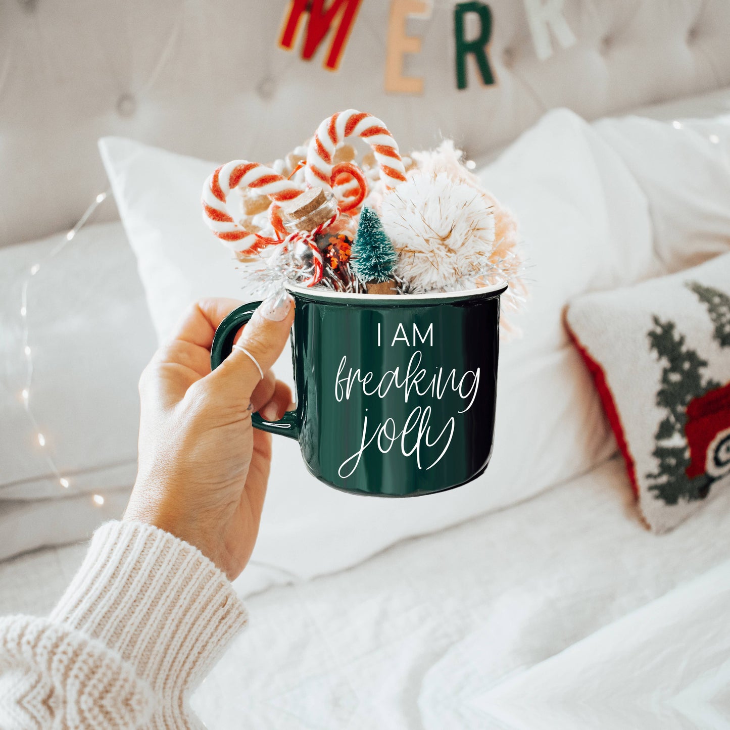 Christmas Coffee Mugs Ceramic, Red + Green Holiday Drinkware