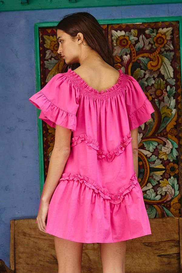 ID4089 Frill Trim Tiered Babydoll Swing Dress
