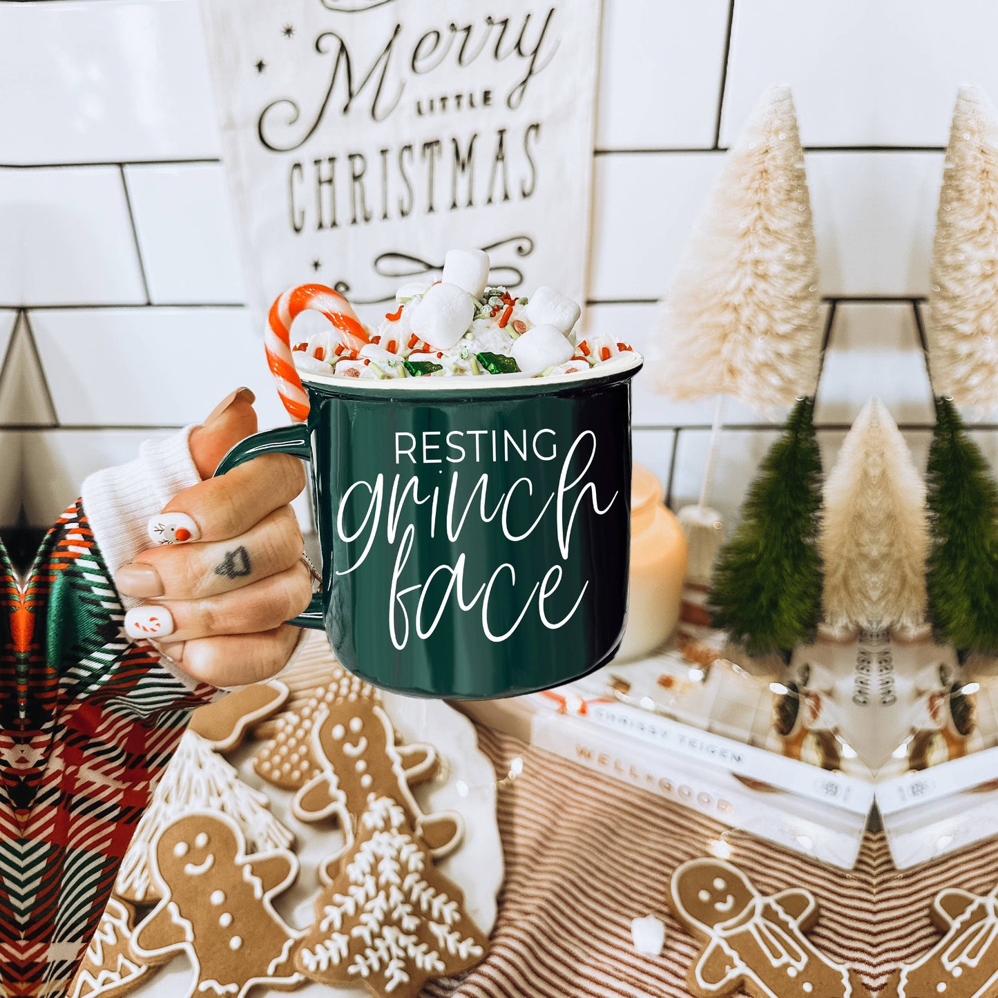 Christmas Coffee Mugs Ceramic, Red + Green Holiday Drinkware