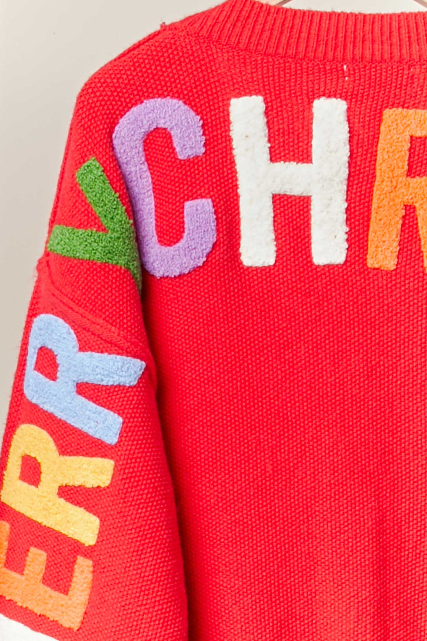 Christmas Lettering Patchwork V Neck Cardigan