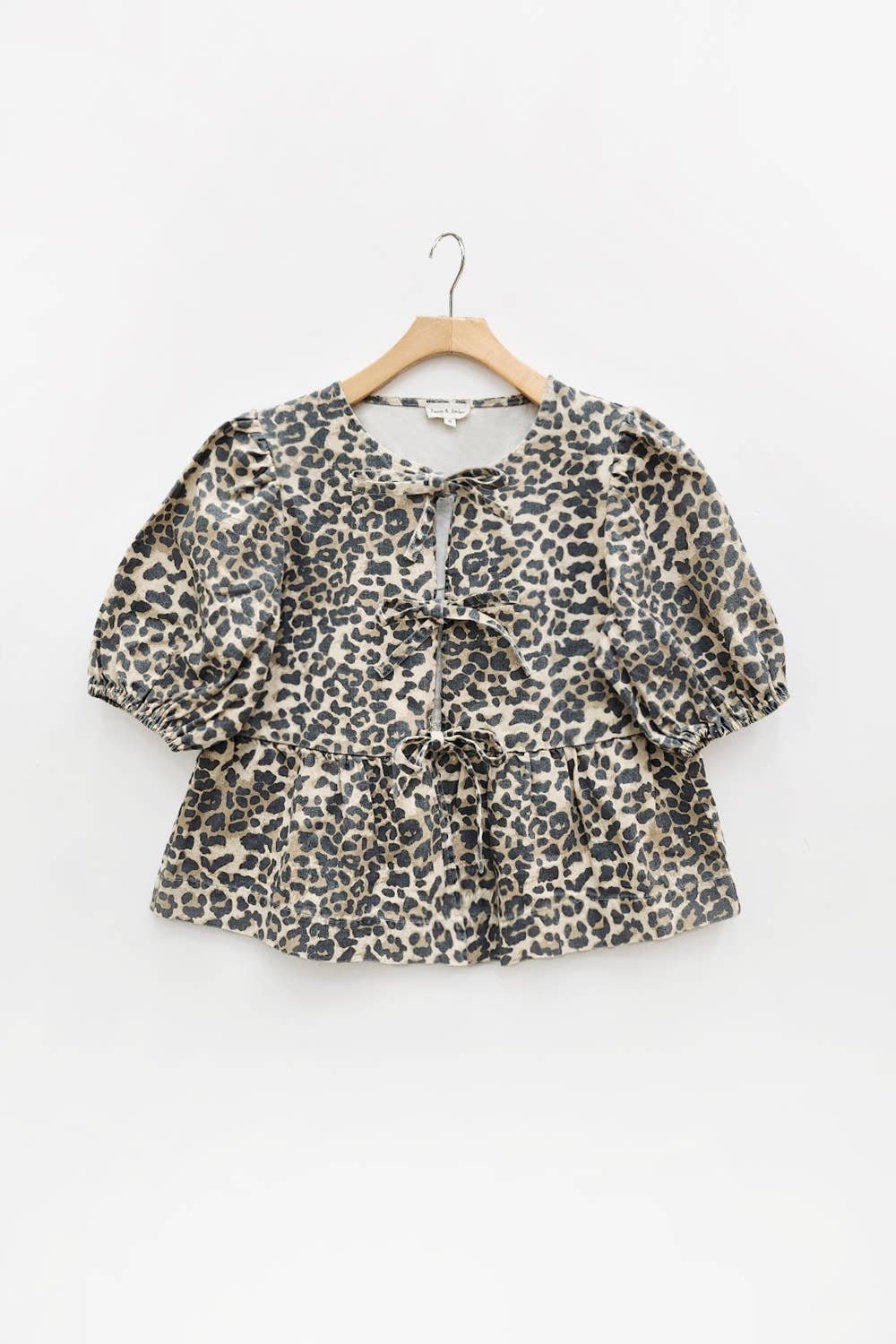 MAT2803-ANIMAL ANIMAL PRINT FRONT BOW TIE PEPLUM BLOUSE