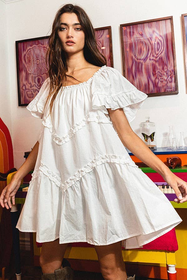 ID4089 Frill Trim Tiered Babydoll Swing Dress