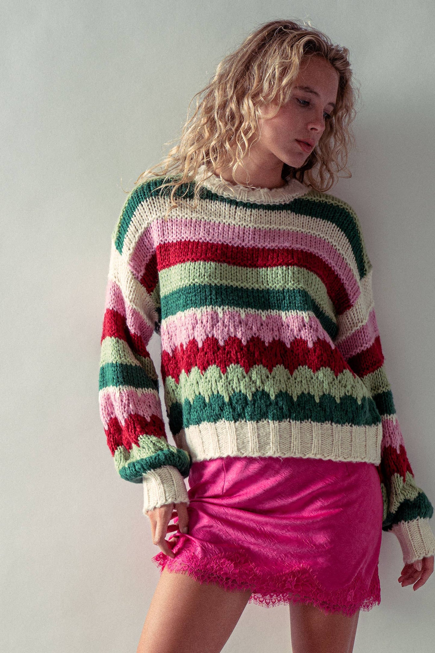 Chunky Holiday Stripe Sweater – Bold Multicolor Knit