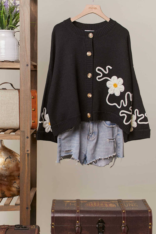 Floral Embroidered Button-Down Cardigan