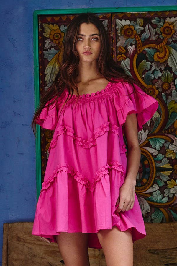 ID4089 Frill Trim Tiered Babydoll Swing Dress