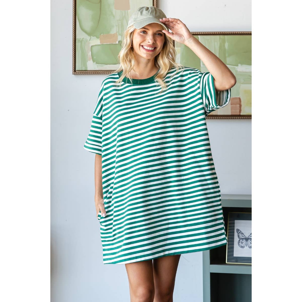 Stripe Knit Pullover Oversized Tee Dress
