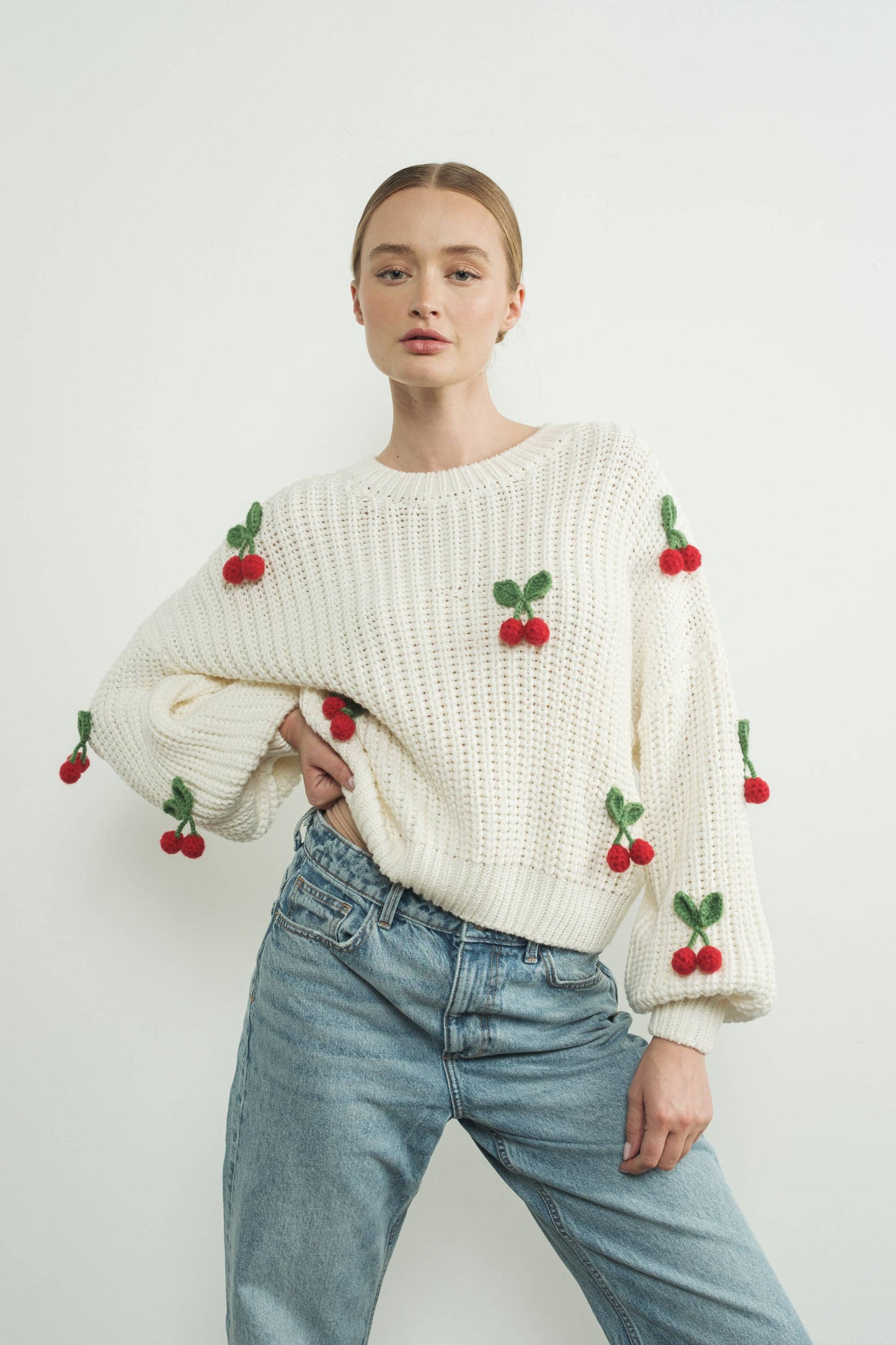 MAS2992 3D CHERRY CHUNKY KNIT SWEATER