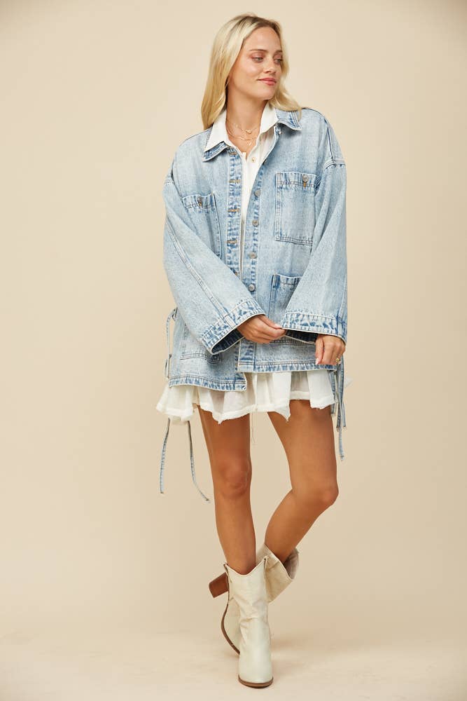 BOHO SIDE TIE DETAIL OVERSIZED DENIM JACKET 6439JIA