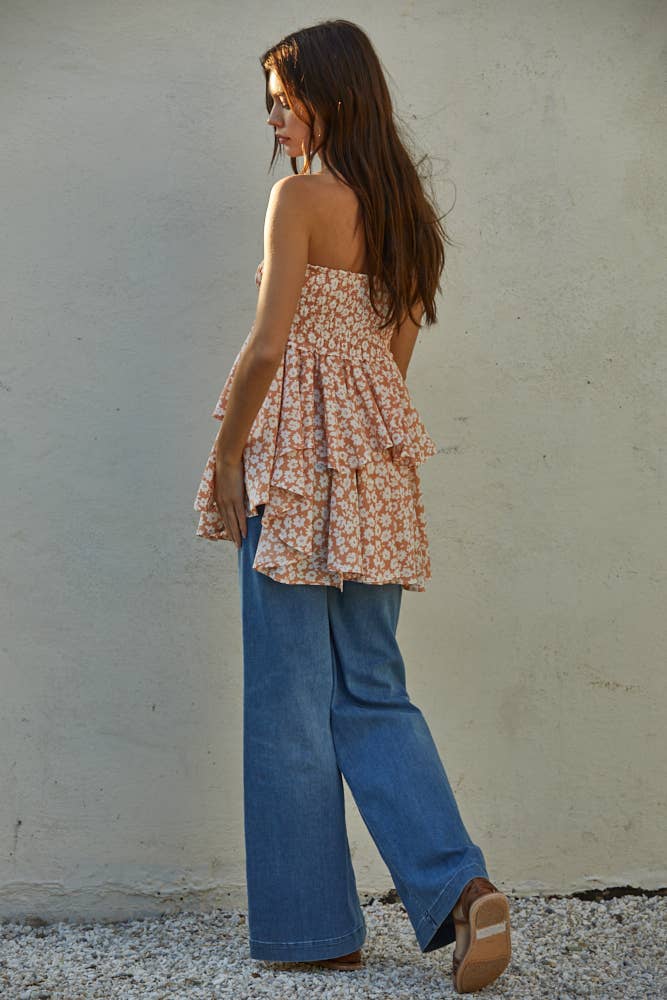 L5464 | Crepe Chiffon Smocking Waist Ruffle Layer Skirt