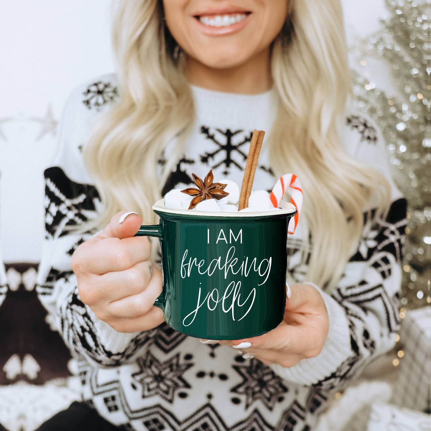 Christmas Coffee Mugs Ceramic, Red + Green Holiday Drinkware