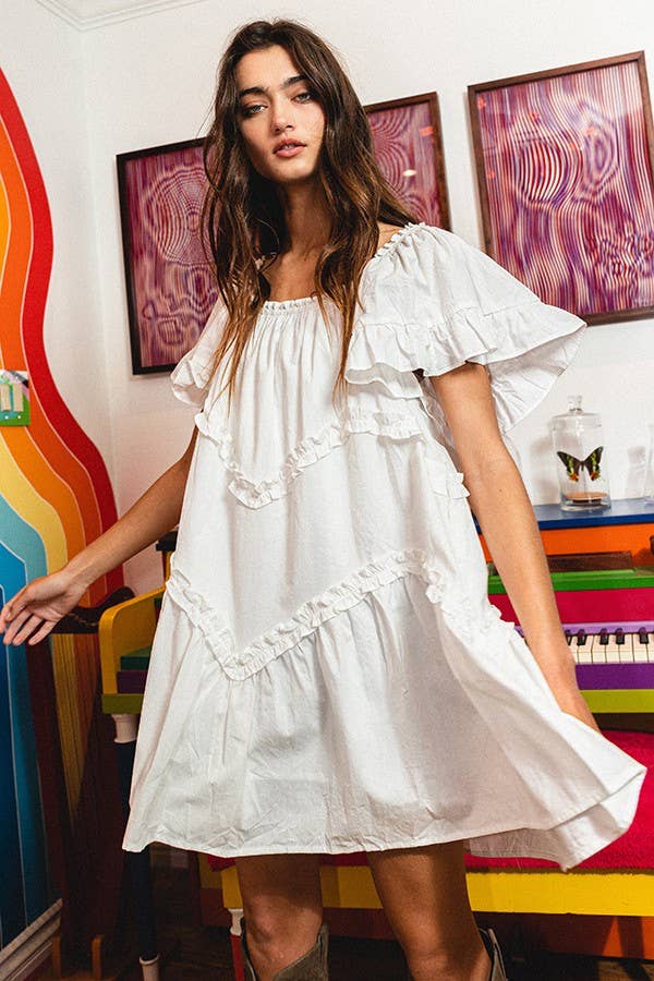 ID4089 Frill Trim Tiered Babydoll Swing Dress