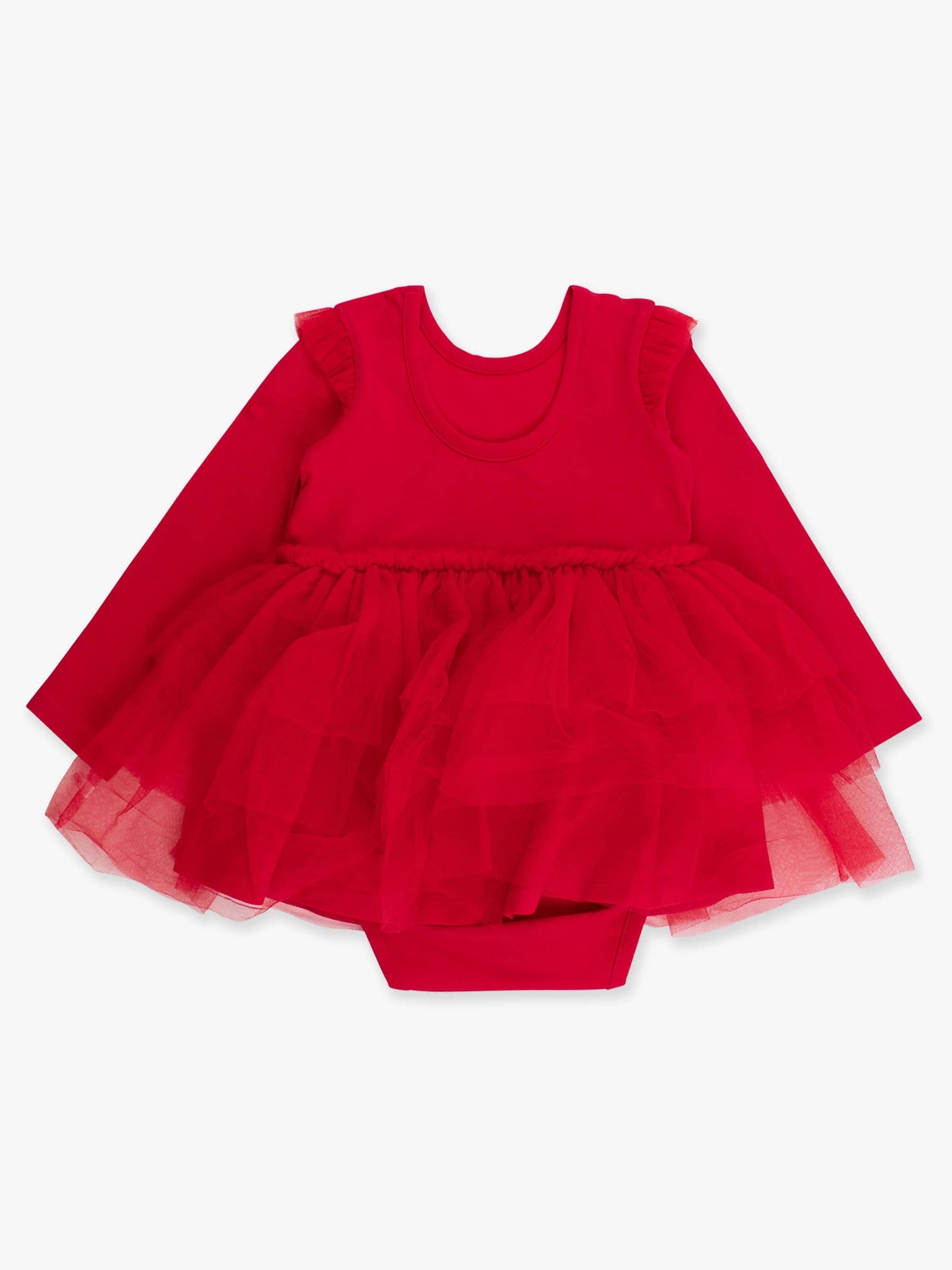 Baby Girls Red Flutter Tulle Long Sleeve Twirl Romper