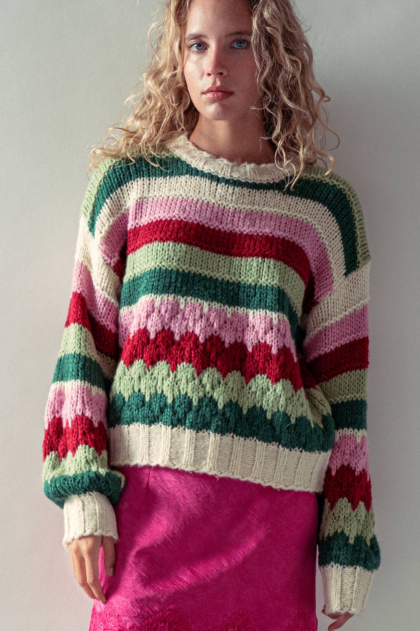 Chunky Holiday Stripe Sweater – Bold Multicolor Knit