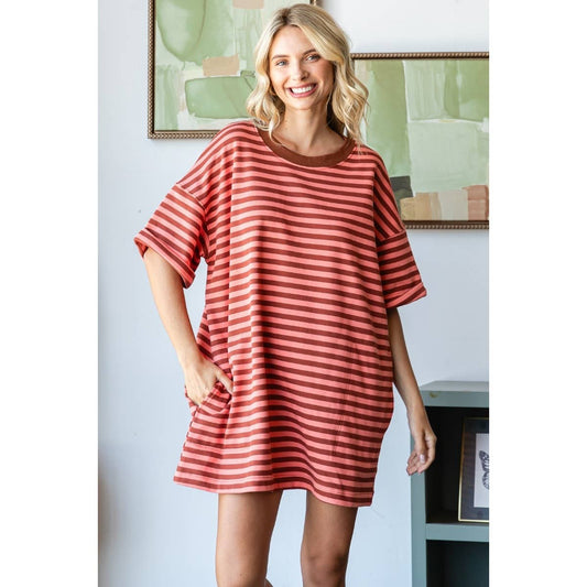 Stripe Knit Pullover Oversized Tee Dress