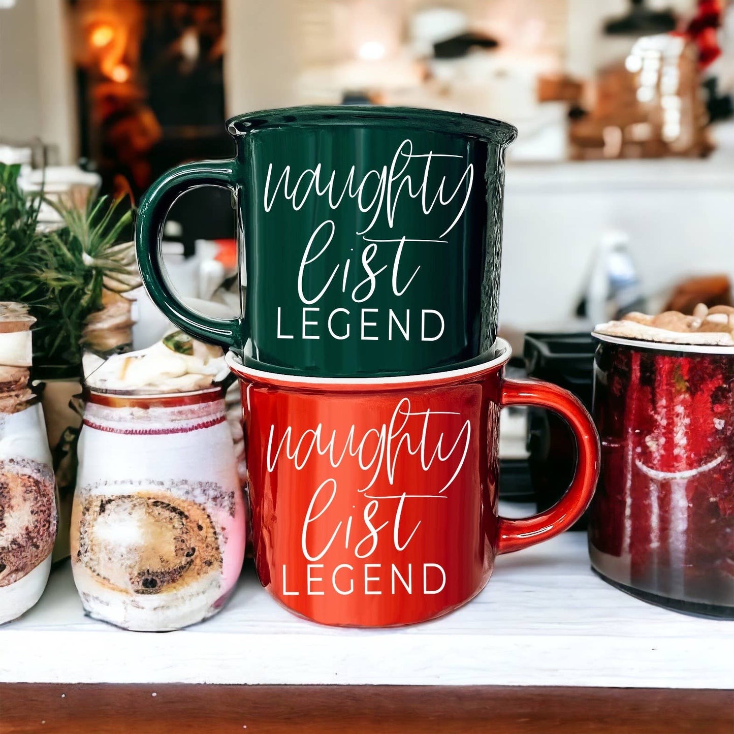 Christmas Coffee Mugs Ceramic, Red + Green Holiday Drinkware