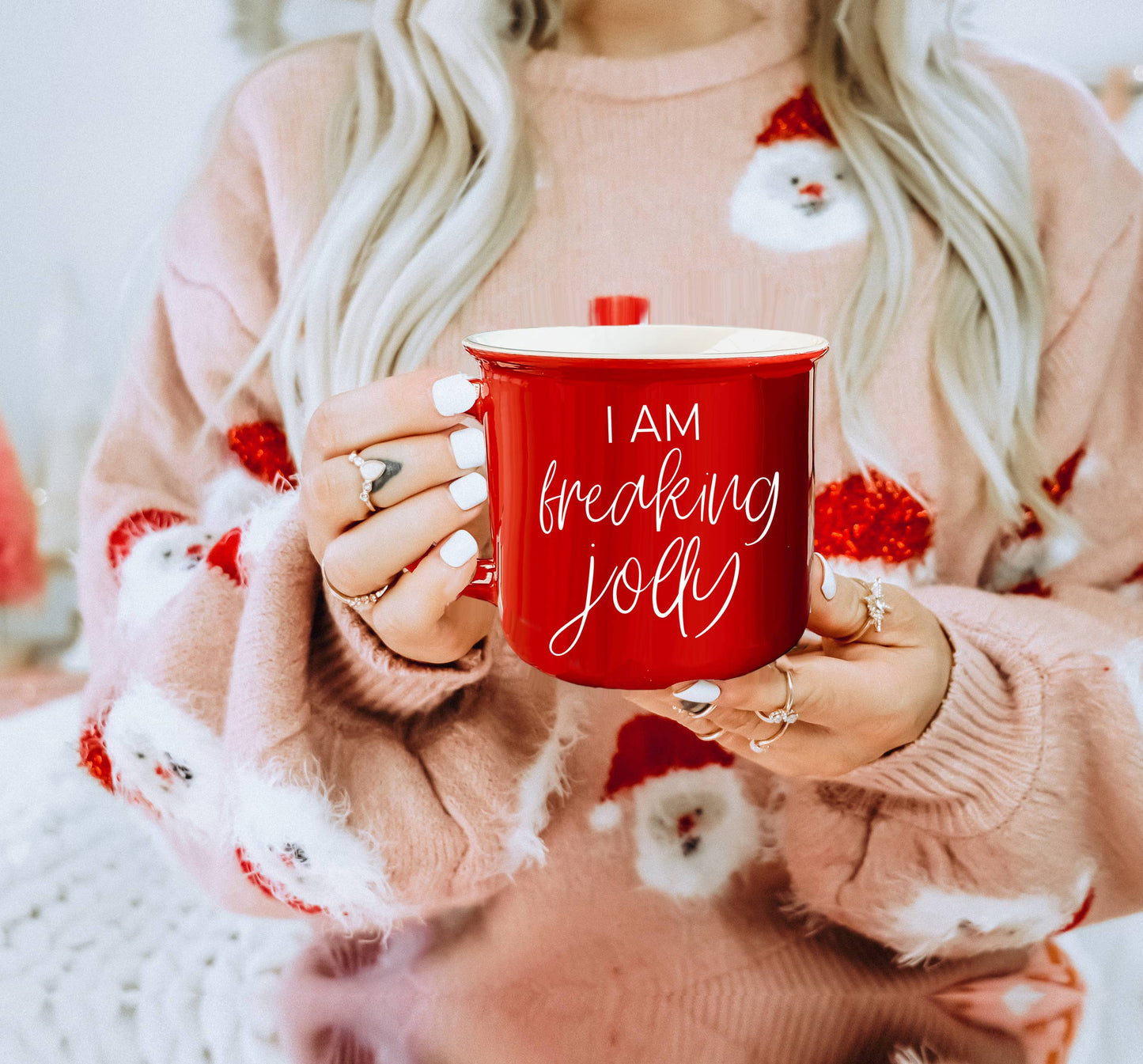 Christmas Coffee Mugs Ceramic, Red + Green Holiday Drinkware