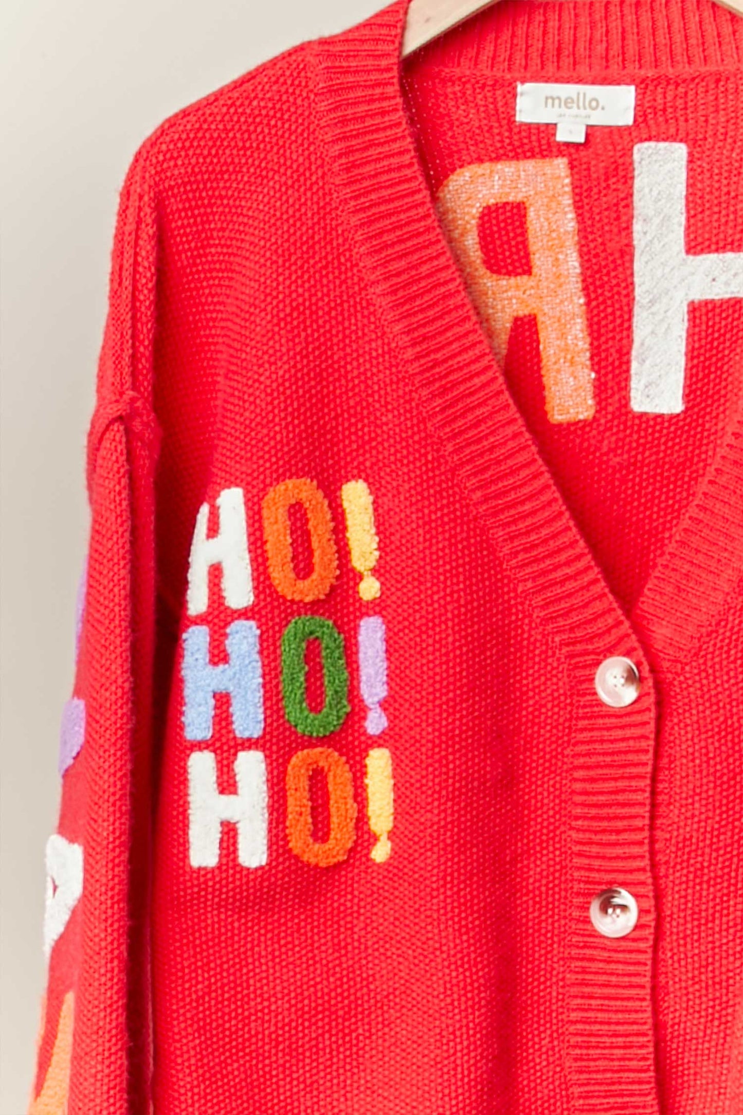 Christmas Lettering Patchwork V Neck Cardigan