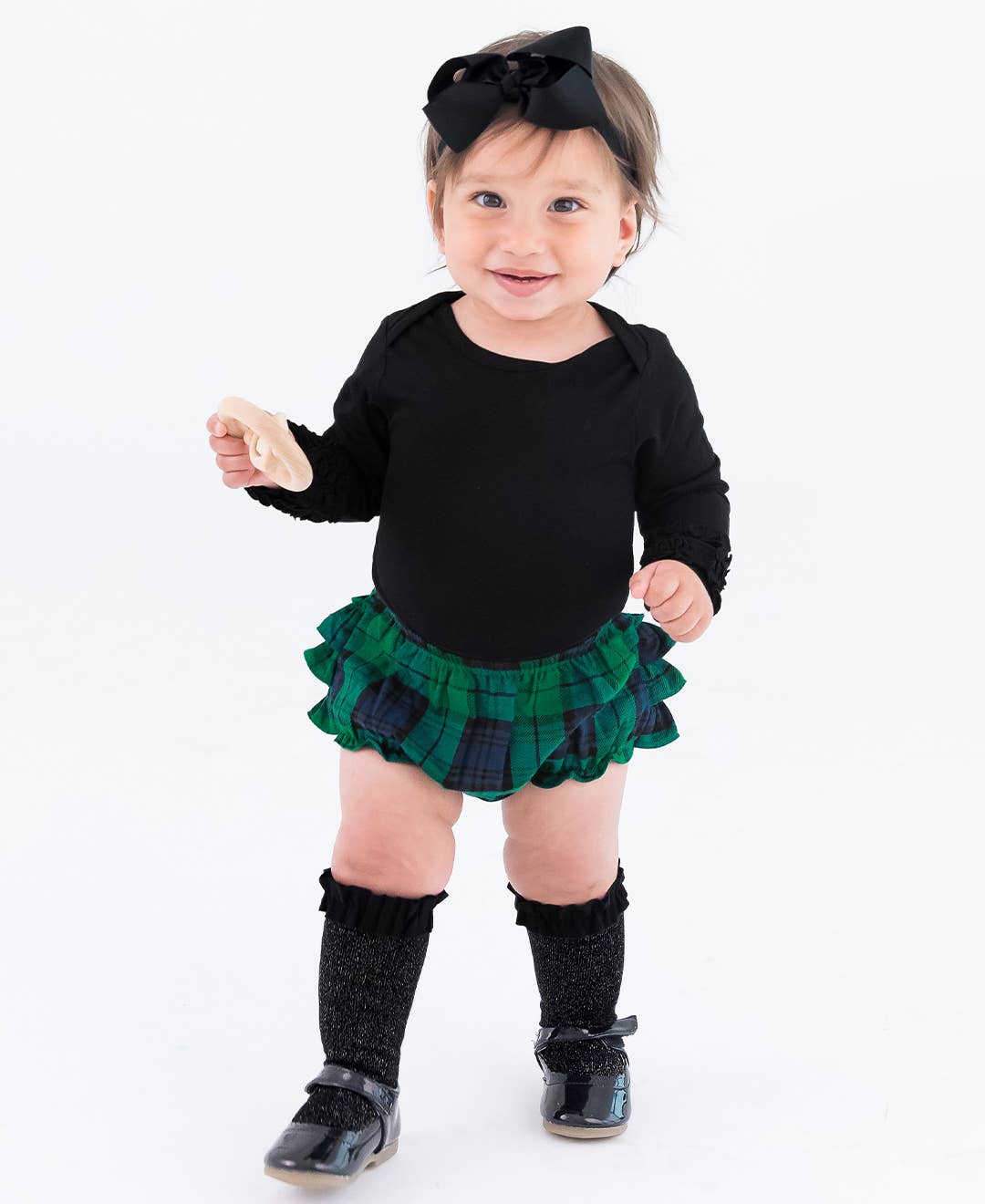 Baby Girls Black Knit Long Sleeve Ruffle Layering Bodysuit