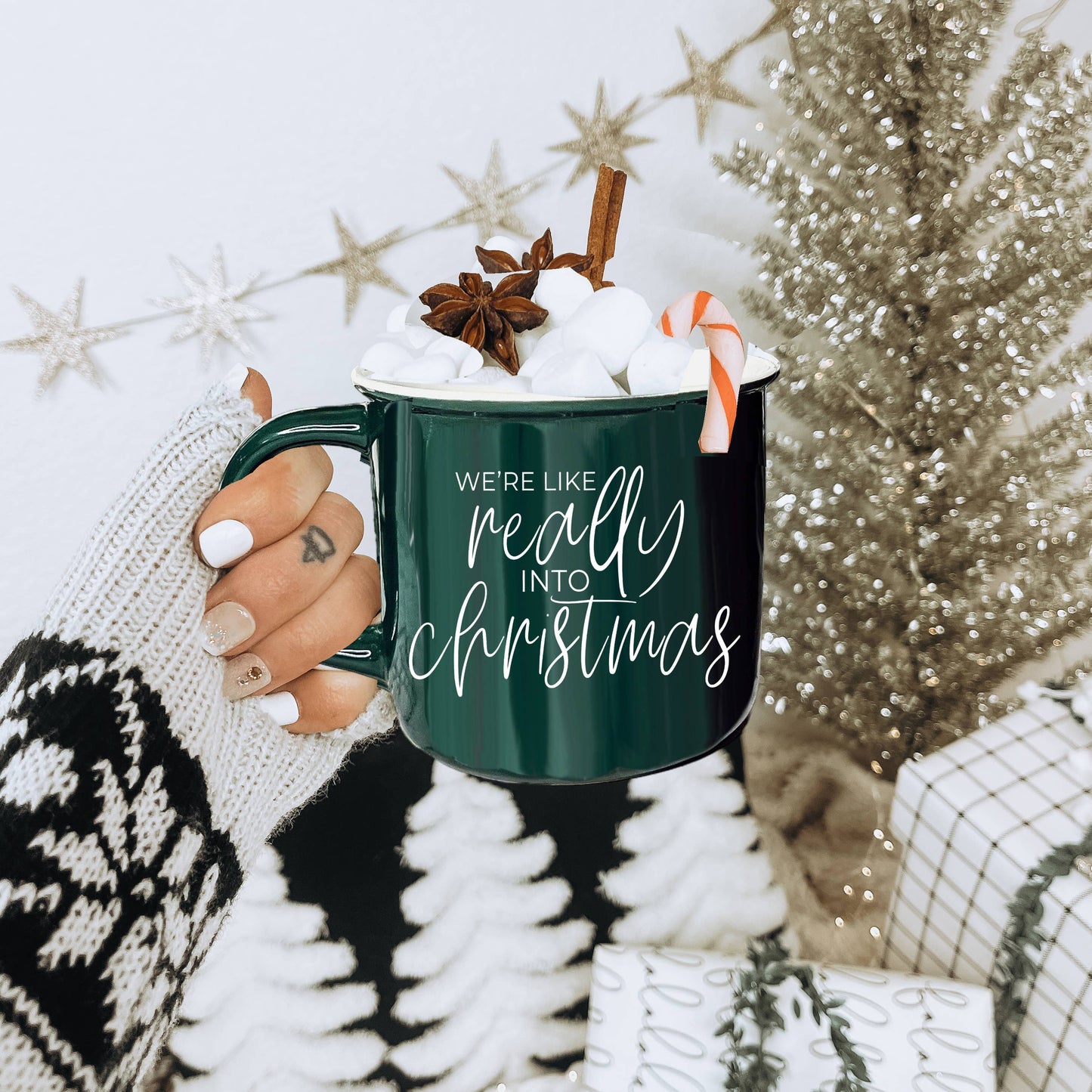 Christmas Coffee Mugs Ceramic, Red + Green Holiday Drinkware