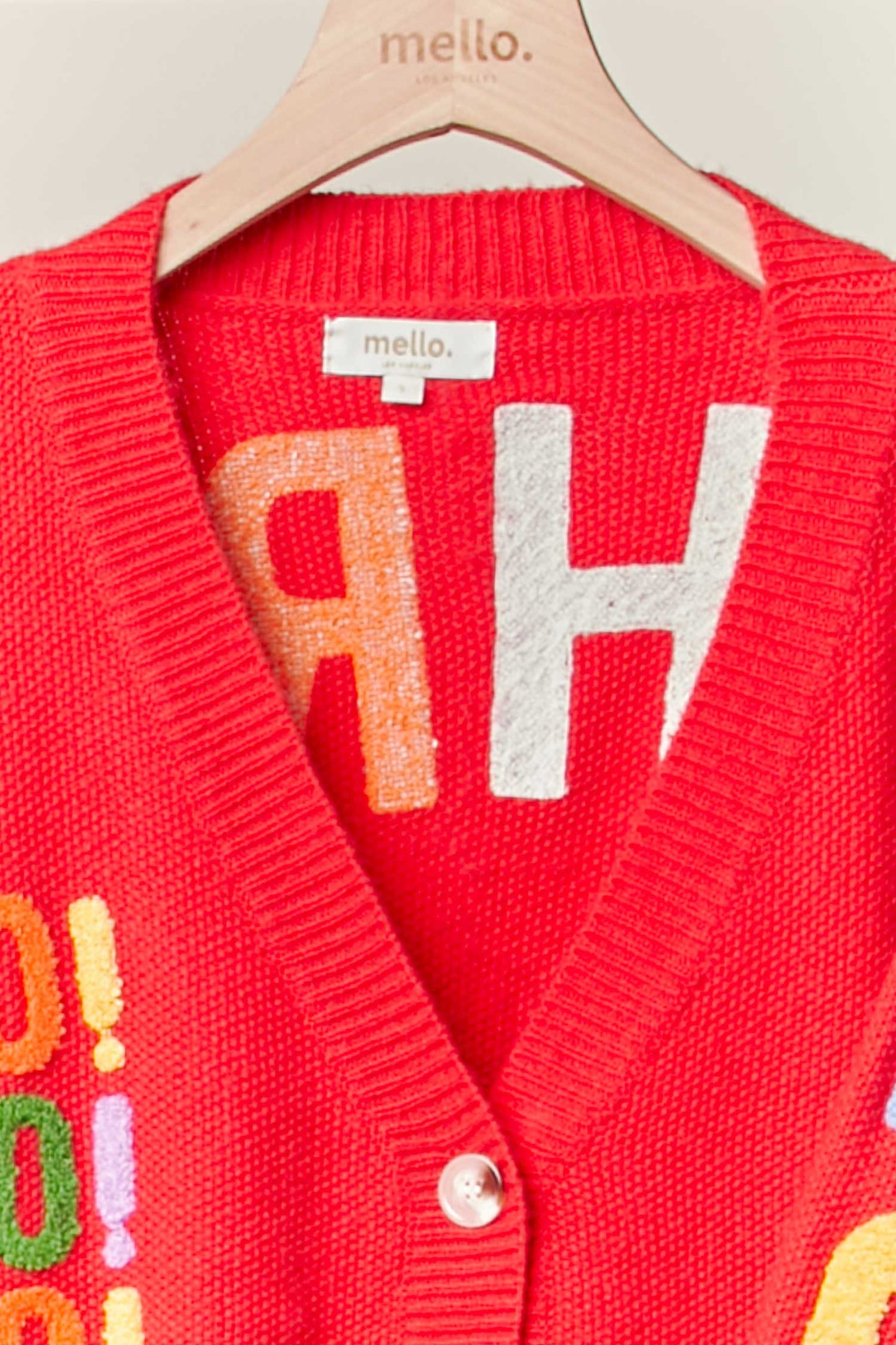 Christmas Lettering Patchwork V Neck Cardigan