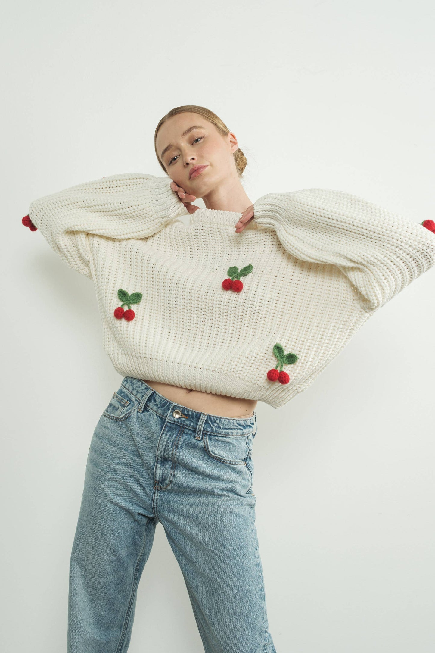 MAS2992 3D CHERRY CHUNKY KNIT SWEATER