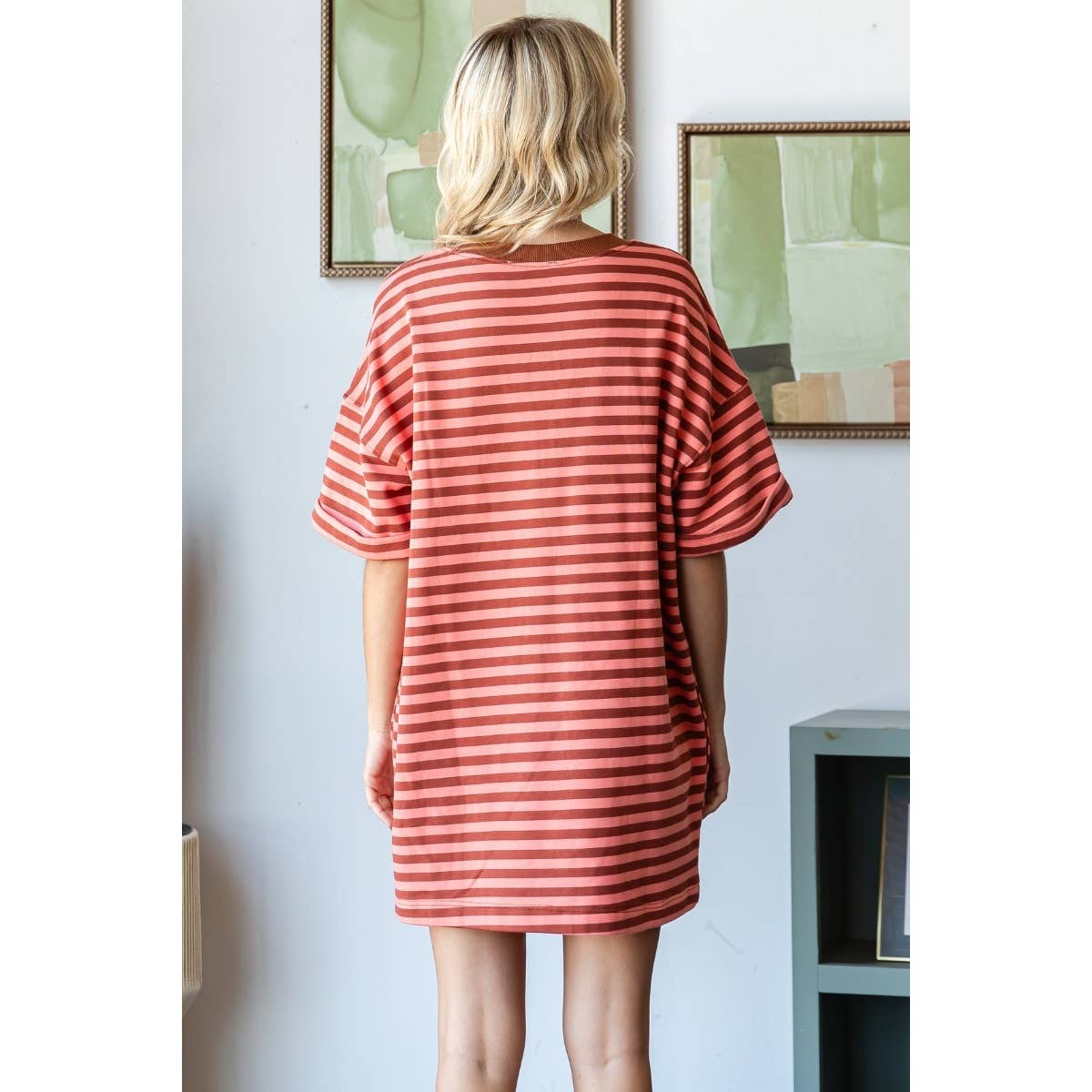 Stripe Knit Pullover Oversized Tee Dress
