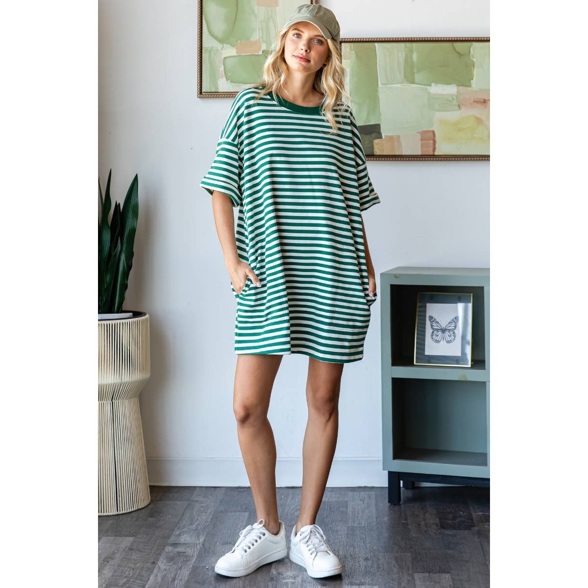 Stripe Knit Pullover Oversized Tee Dress
