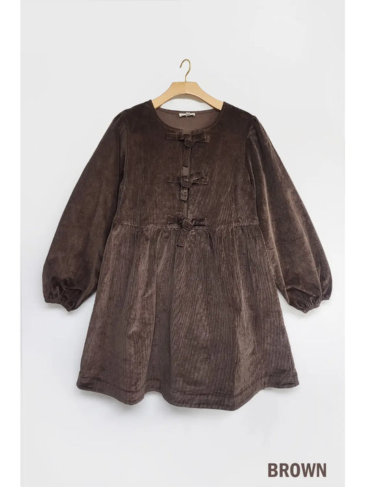 Corduroy Babydoll Dress Brown