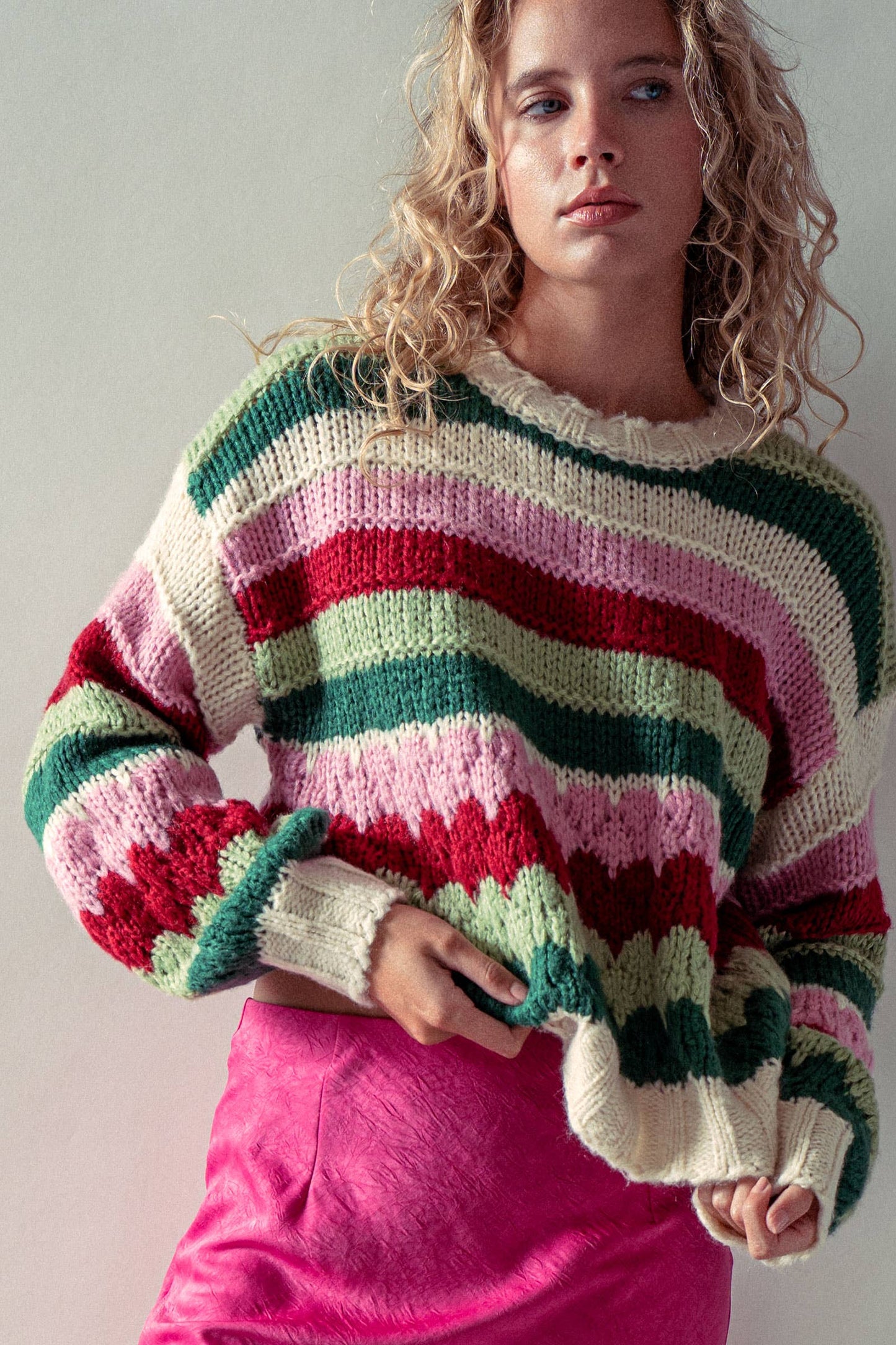 Chunky Holiday Stripe Sweater – Bold Multicolor Knit