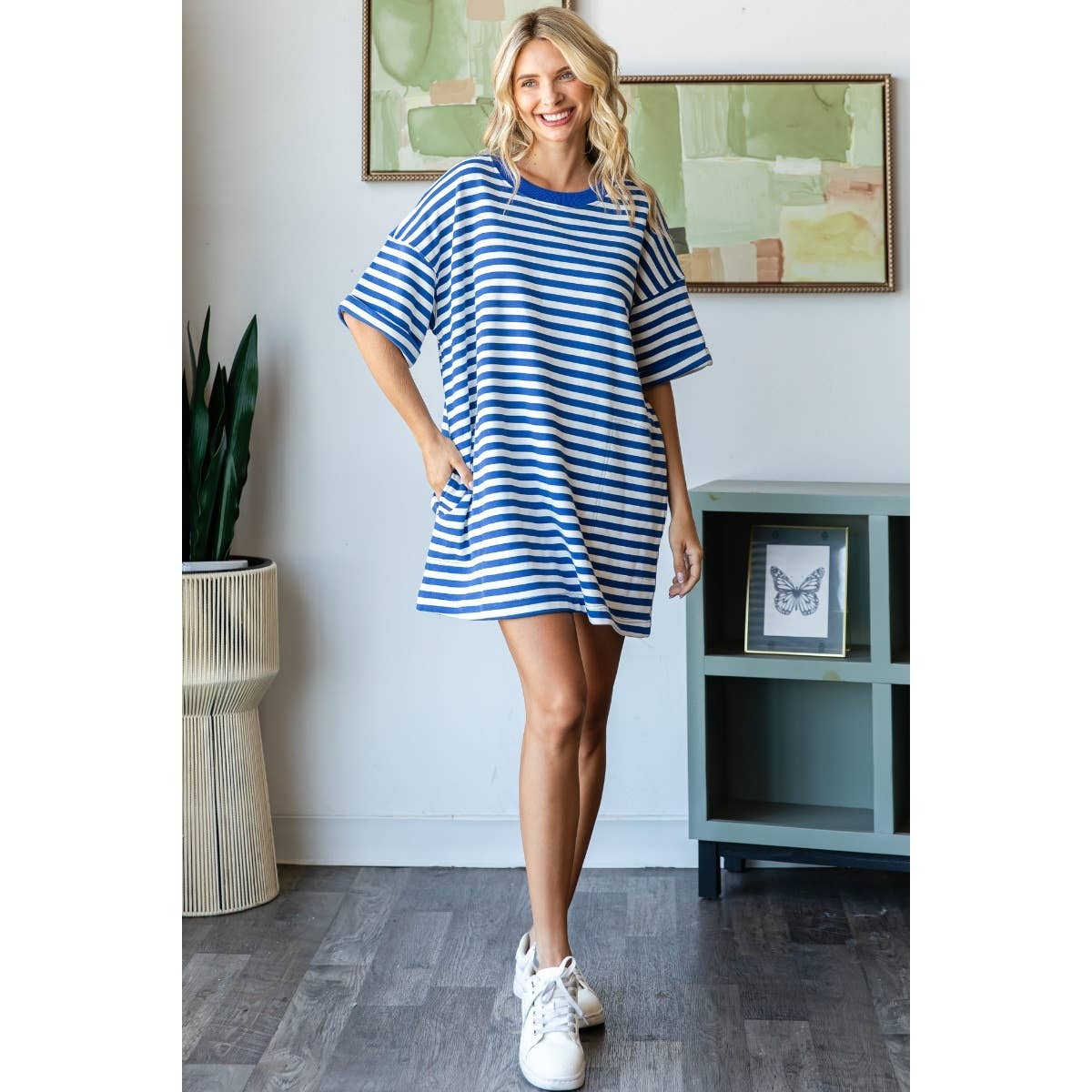 Stripe Knit Pullover Oversized Tee Dress
