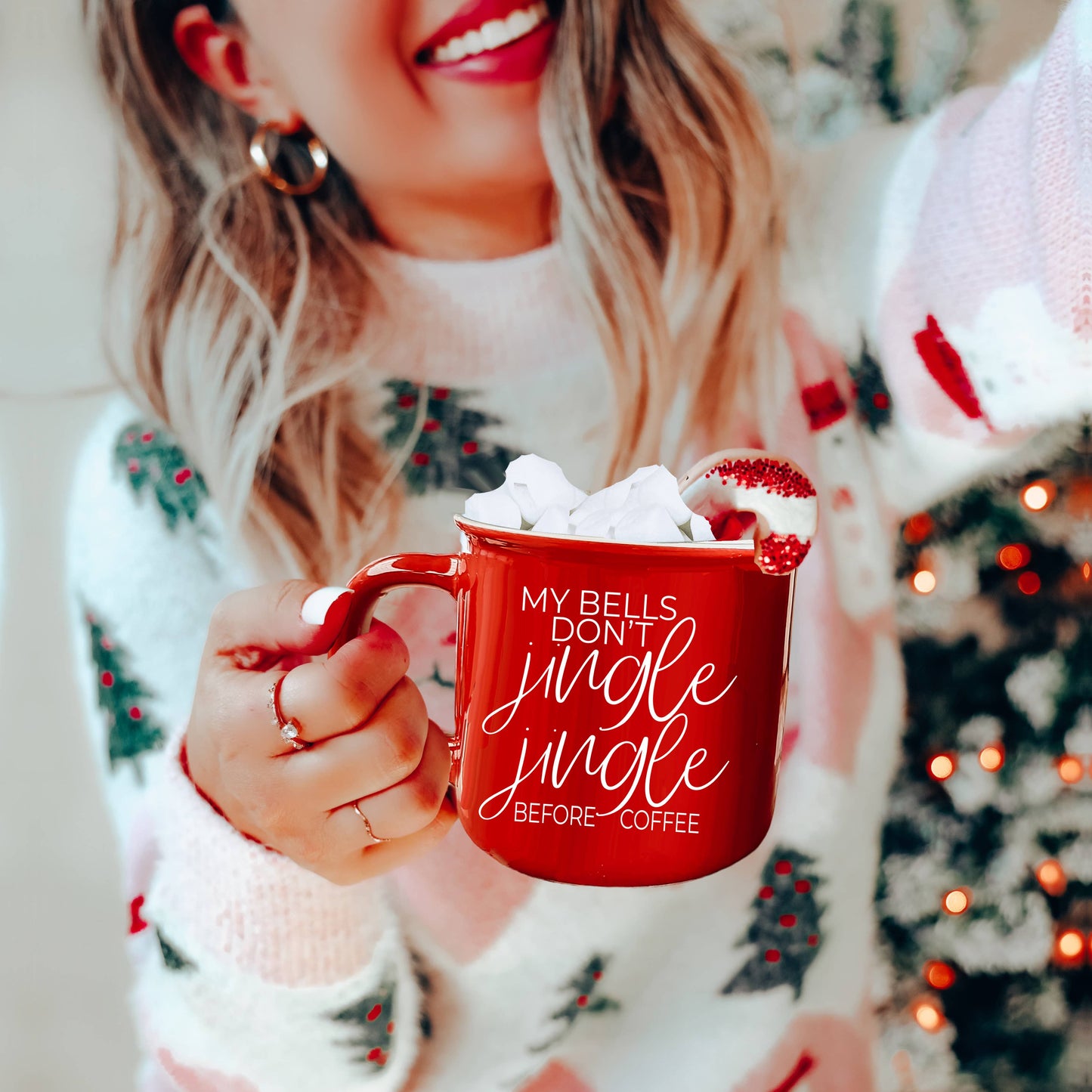 Christmas Coffee Mugs Ceramic, Red + Green Holiday Drinkware