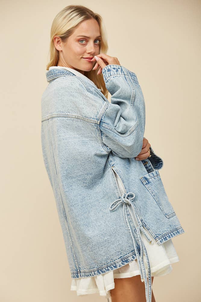 BOHO SIDE TIE DETAIL OVERSIZED DENIM JACKET 6439JIA
