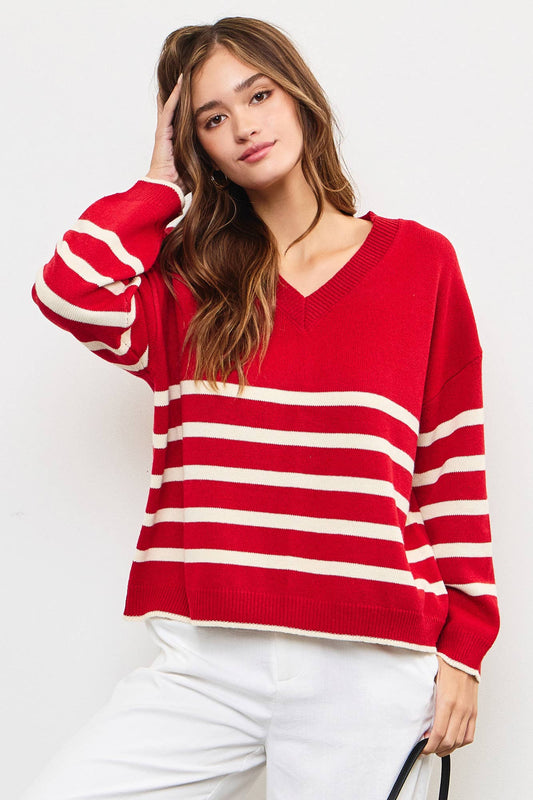 STRIPE V-NECK TOP